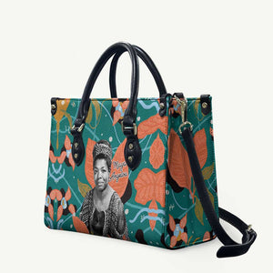 Maya Angelou Leather Bag Inspirational Quote Design Vibrant Teal and Orange Leaf Motif - African Pride