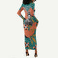 Maya Angelou Long Sleeve Bodycon Dress Inspirational Quote Design Vibrant Teal and Orange Leaf Motif - African Pride