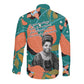 Maya Angelou Long Sleeve Button Shirt Inspirational Quote Design Vibrant Teal and Orange Leaf Motif - African Pride