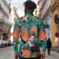 Maya Angelou Long Sleeve Button Shirt Inspirational Quote Design Vibrant Teal and Orange Leaf Motif - African Pride