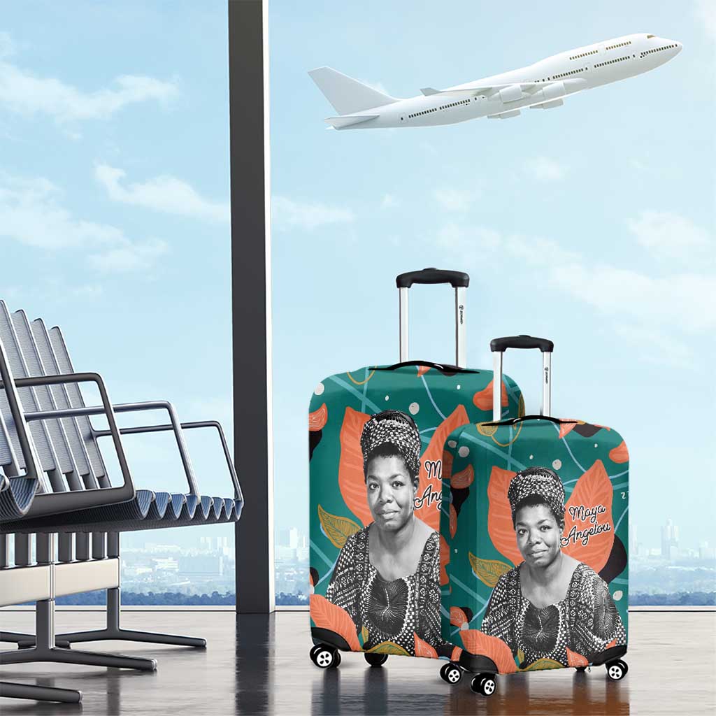 Maya Angelou Luggage Cover Inspirational Quote Design Vibrant Teal and Orange Leaf Motif - African Pride