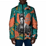 Maya Angelou Padded Jacket Inspirational Quote Design Vibrant Teal and Orange Leaf Motif - African Pride