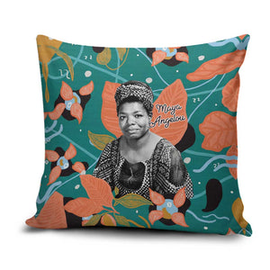 Maya Angelou Pillow Cover Inspirational Quote Design Vibrant Teal and Orange Leaf Motif - African Pride