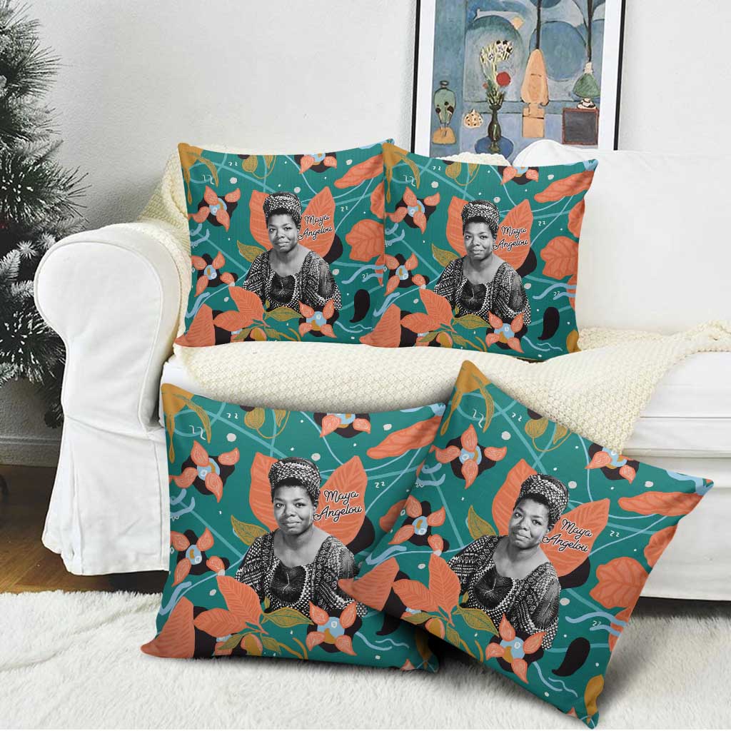 Maya Angelou Pillow Cover Inspirational Quote Design Vibrant Teal and Orange Leaf Motif - African Pride