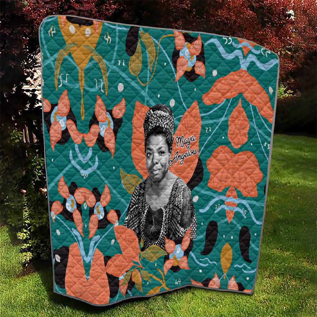 Maya Angelou Quilt Inspirational Quote Design Vibrant Teal and Orange Leaf Motif - African Pride