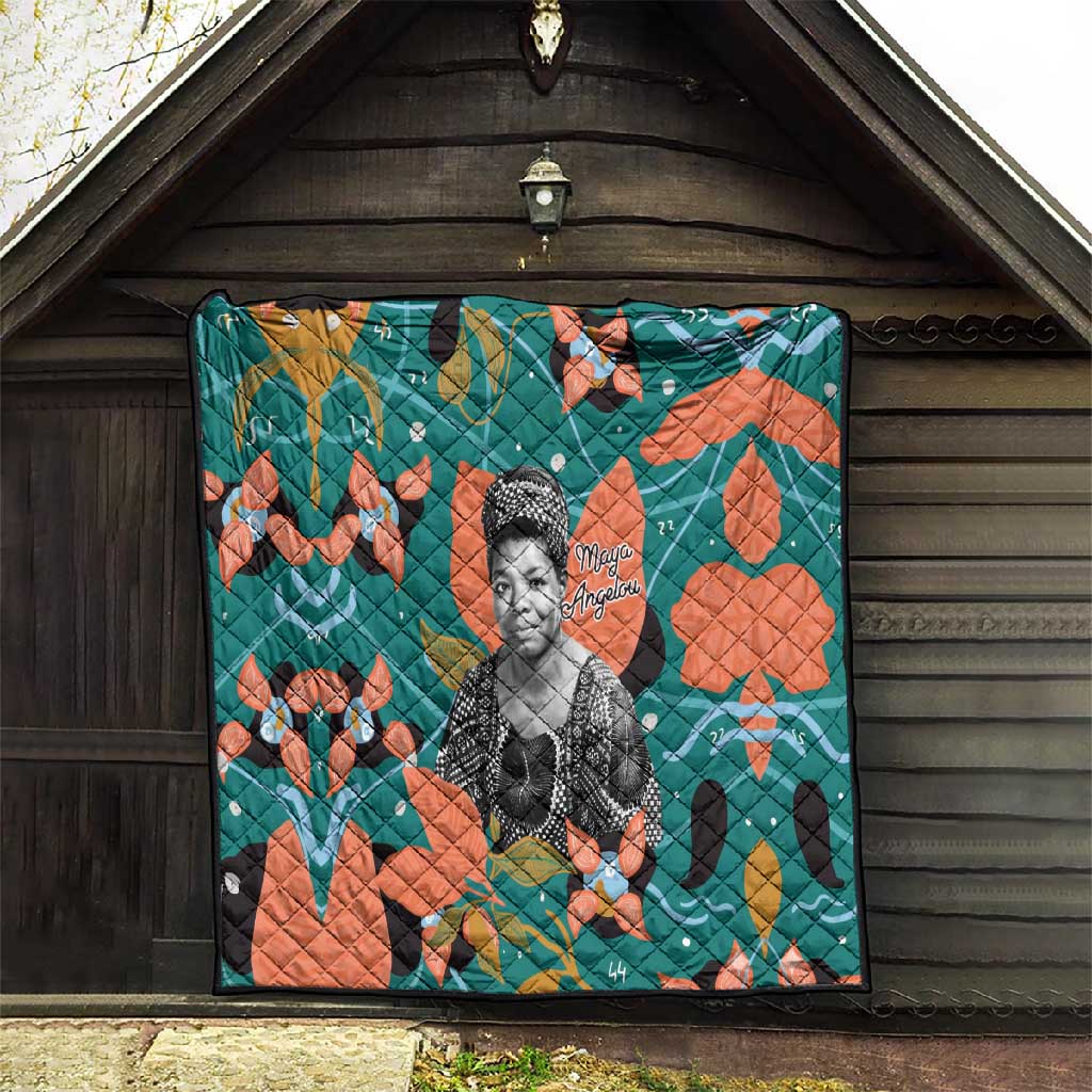 Maya Angelou Quilt Inspirational Quote Design Vibrant Teal and Orange Leaf Motif - African Pride