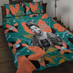 Maya Angelou Quilt Bed Set Inspirational Quote Design Vibrant Teal and Orange Leaf Motif - African Pride