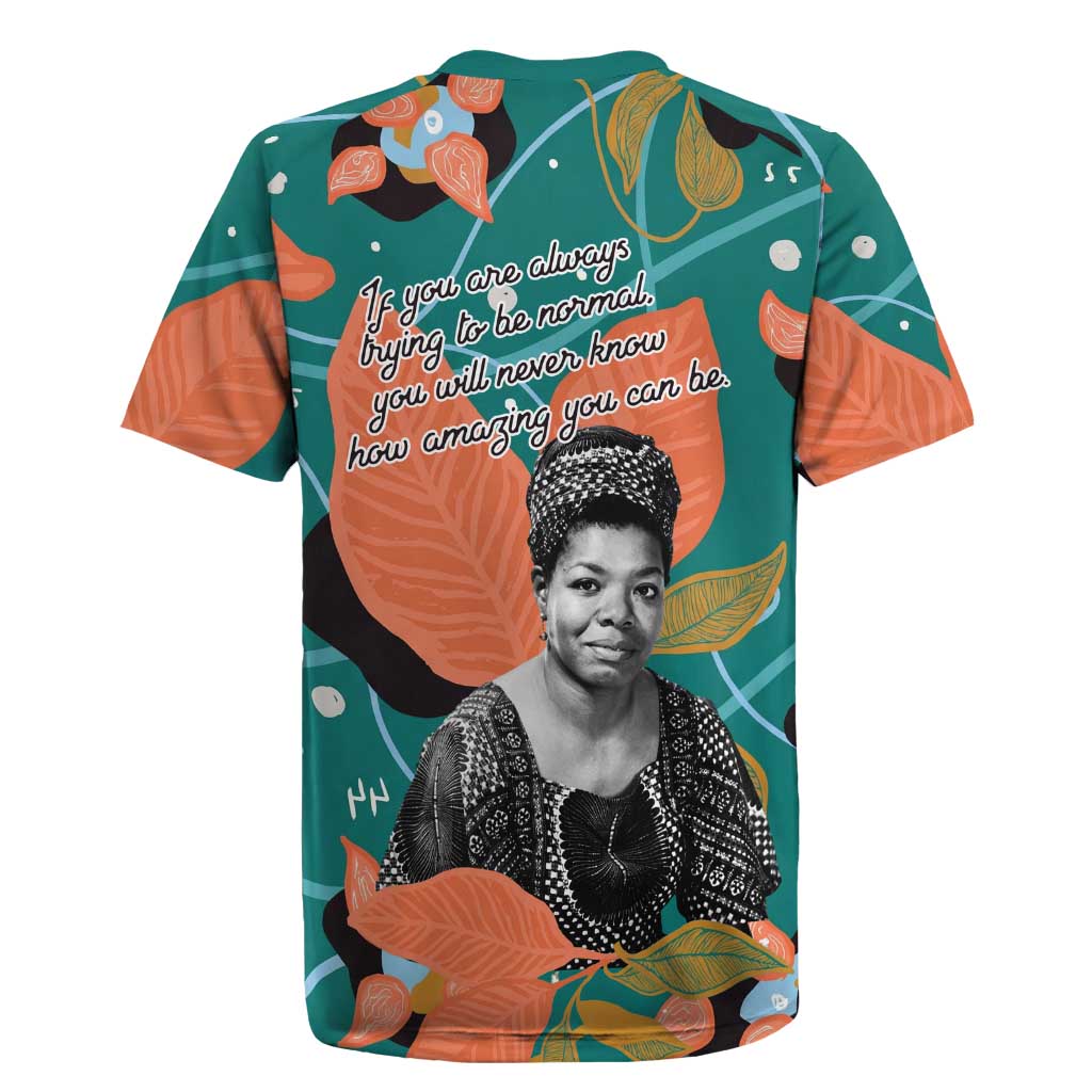 Maya Angelou Rugby Jersey Inspirational Quote Design Vibrant Teal and Orange Leaf Motif - African Pride