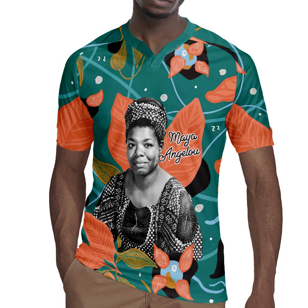 Maya Angelou Rugby Jersey Inspirational Quote Design Vibrant Teal and Orange Leaf Motif - African Pride