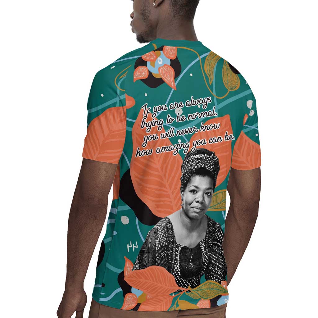 Maya Angelou Rugby Jersey Inspirational Quote Design Vibrant Teal and Orange Leaf Motif - African Pride