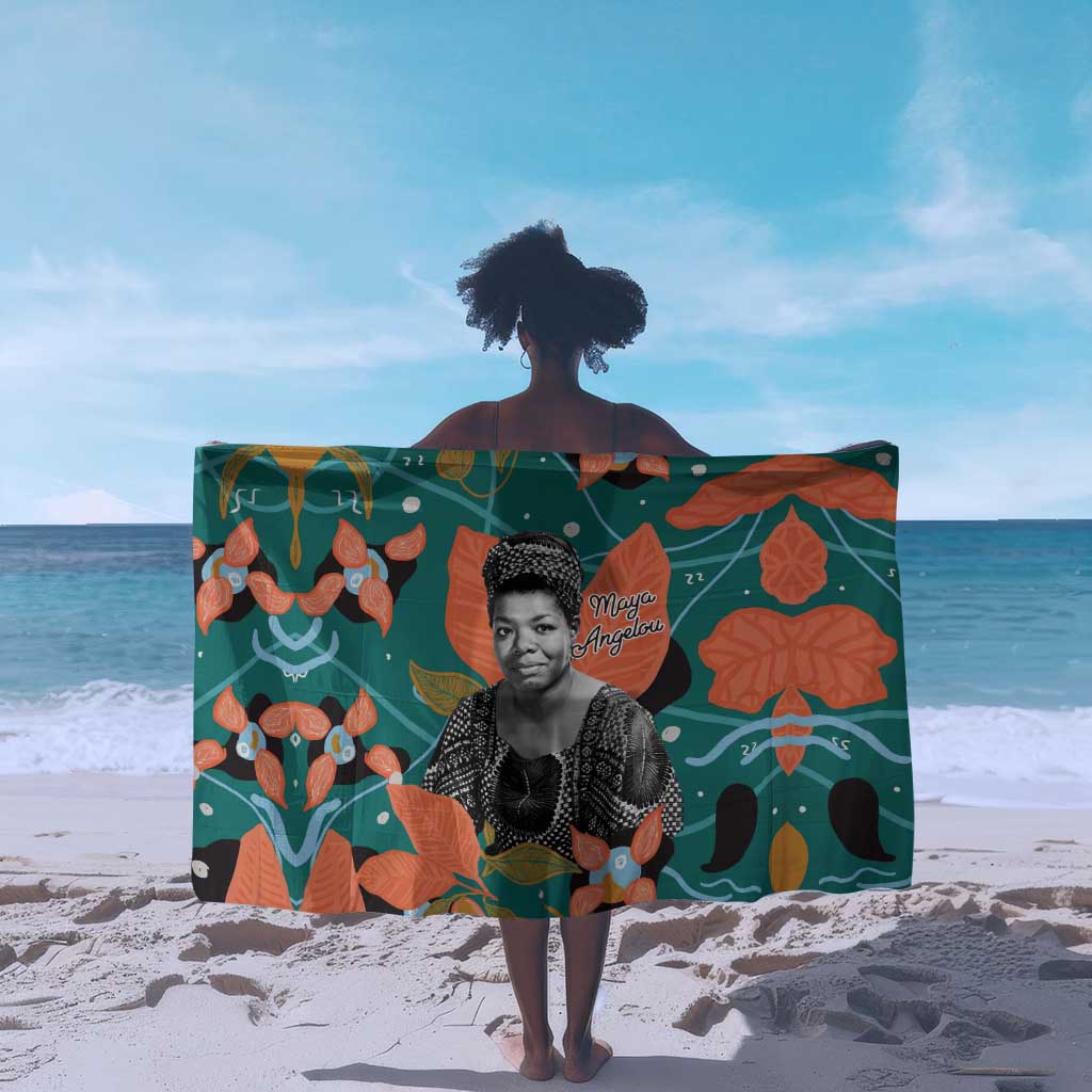Maya Angelou Sarong Inspirational Quote Design Vibrant Teal and Orange Leaf Motif - African Pride