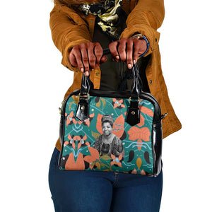 Maya Angelou Shoulder Handbag Inspirational Quote Design Vibrant Teal and Orange Leaf Motif - African Pride
