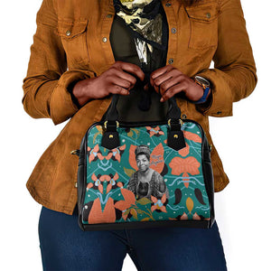 Maya Angelou Shoulder Handbag Inspirational Quote Design Vibrant Teal and Orange Leaf Motif - African Pride