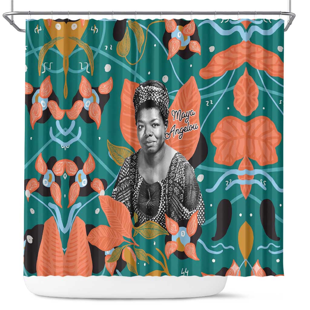 Maya Angelou Shower Curtain Inspirational Quote Design Vibrant Teal and Orange Leaf Motif - African Pride