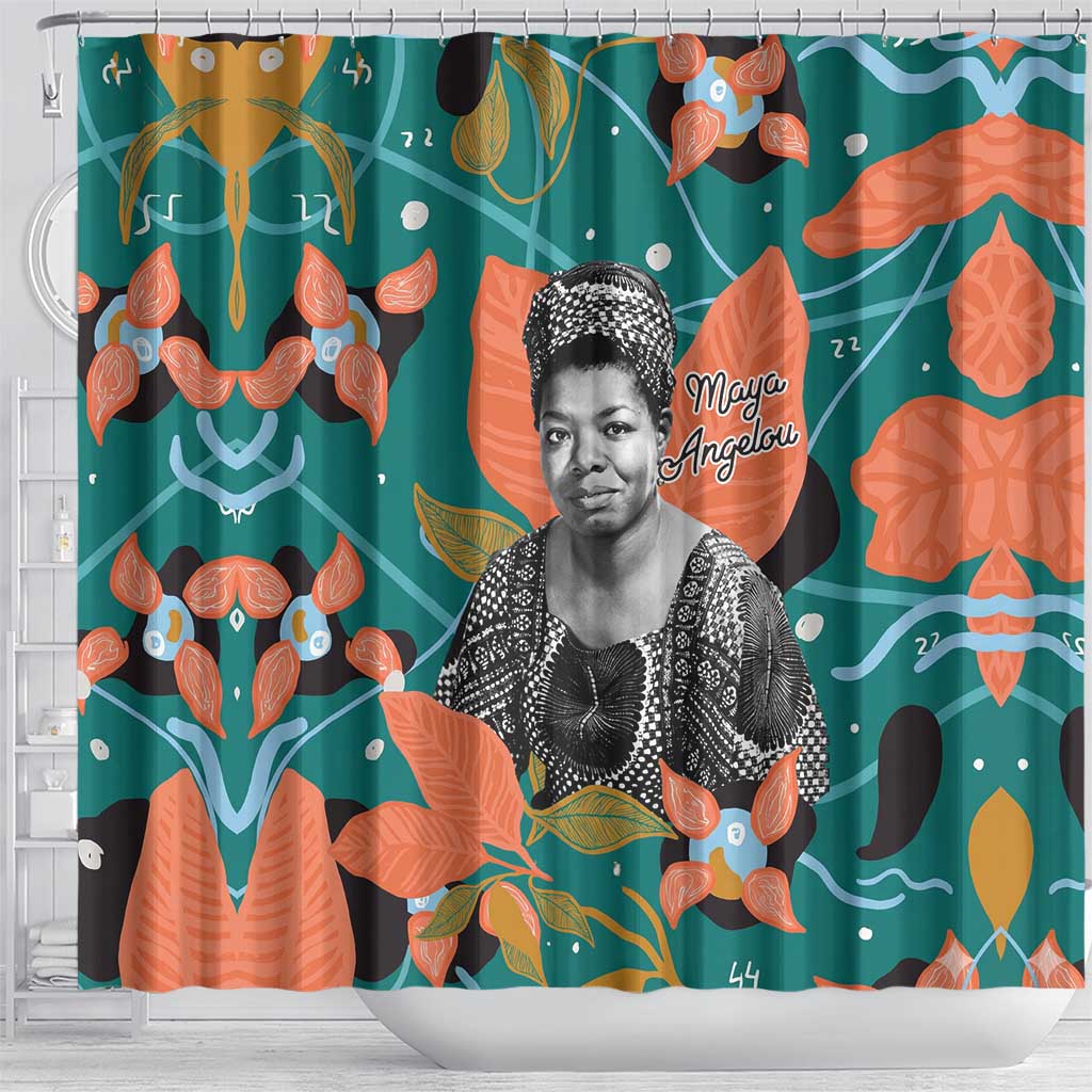 Maya Angelou Shower Curtain Inspirational Quote Design Vibrant Teal and Orange Leaf Motif - African Pride