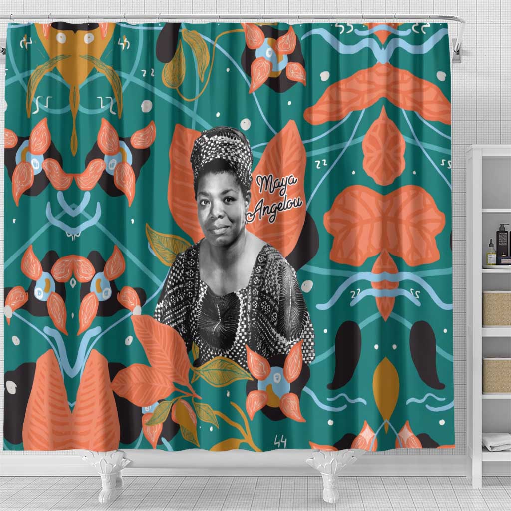 Maya Angelou Shower Curtain Inspirational Quote Design Vibrant Teal and Orange Leaf Motif - African Pride