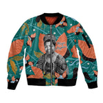 Maya Angelou Sleeve Zip Bomber Jacket Inspirational Quote Design Vibrant Teal and Orange Leaf Motif - African Pride