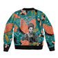 Maya Angelou Sleeve Zip Bomber Jacket Inspirational Quote Design Vibrant Teal and Orange Leaf Motif - African Pride