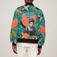 Maya Angelou Sleeve Zip Bomber Jacket Inspirational Quote Design Vibrant Teal and Orange Leaf Motif - African Pride