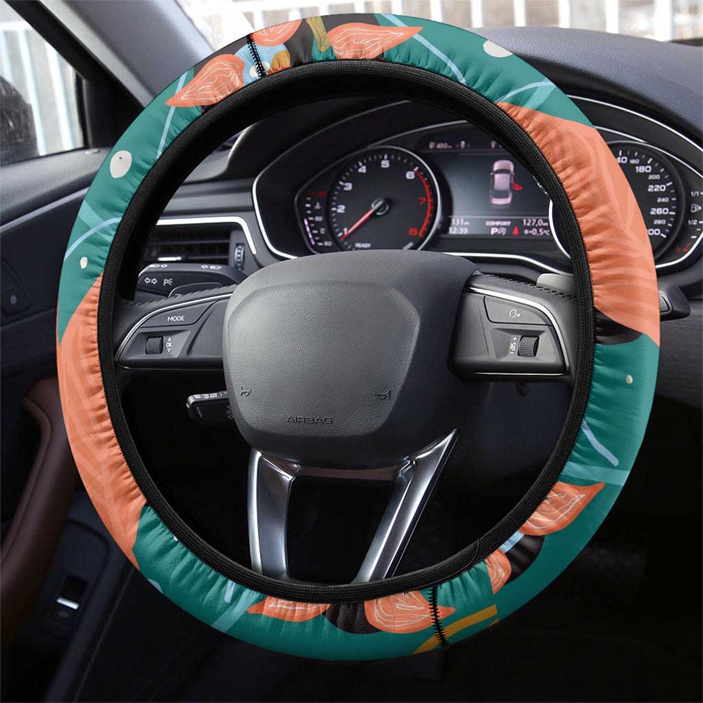 Maya Angelou Steering Wheel Cover Inspirational Quote Design Vibrant Teal and Orange Leaf Motif - African Pride