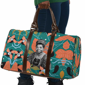 Maya Angelou Travel Bag Inspirational Quote Design Vibrant Teal and Orange Leaf Motif - African Pride