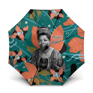 Maya Angelou Umbrella Inspirational Quote Design Vibrant Teal and Orange Leaf Motif - African Pride