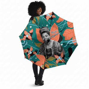 Maya Angelou Umbrella Inspirational Quote Design Vibrant Teal and Orange Leaf Motif - African Pride