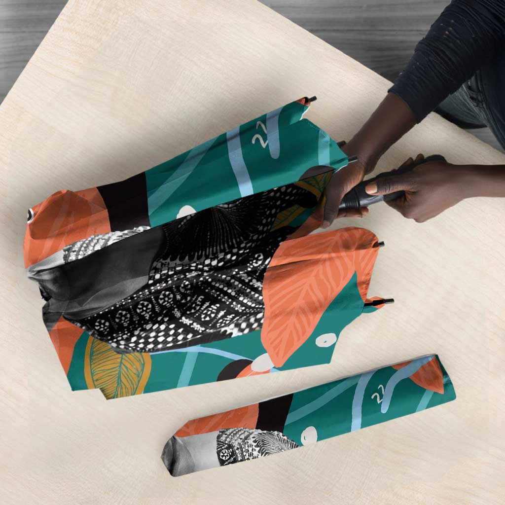 Maya Angelou Umbrella Inspirational Quote Design Vibrant Teal and Orange Leaf Motif - African Pride