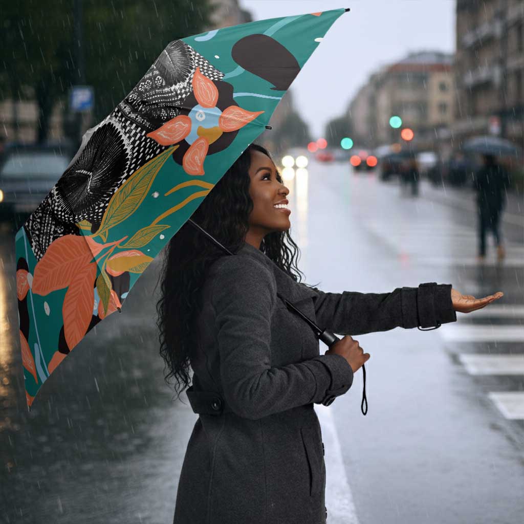 Maya Angelou Umbrella Inspirational Quote Design Vibrant Teal and Orange Leaf Motif - African Pride