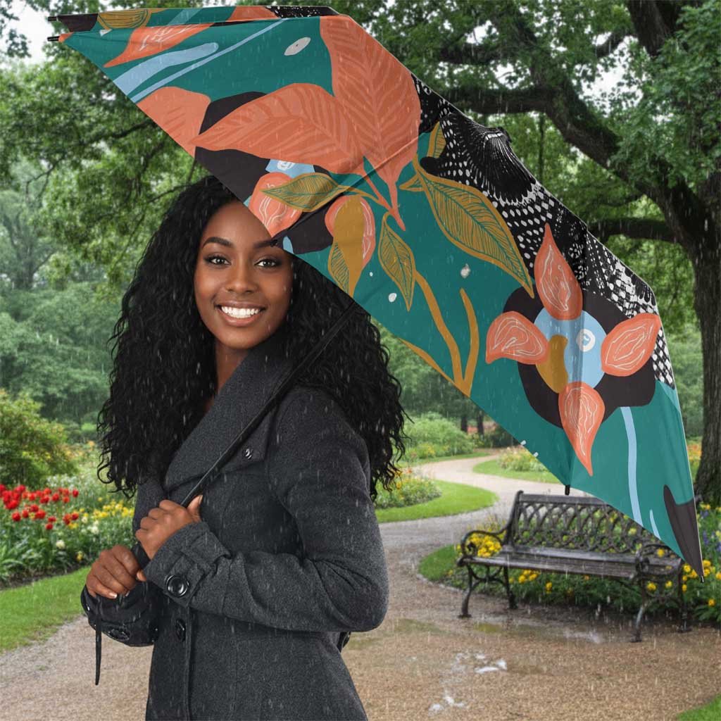 Maya Angelou Umbrella Inspirational Quote Design Vibrant Teal and Orange Leaf Motif - African Pride