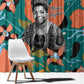 Maya Angelou Window Curtain Inspirational Quote Design Vibrant Teal and Orange Leaf Motif - African Pride