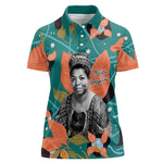 Maya Angelou Women Polo Shirt Inspirational Quote Design Vibrant Teal and Orange Leaf Motif - African Pride