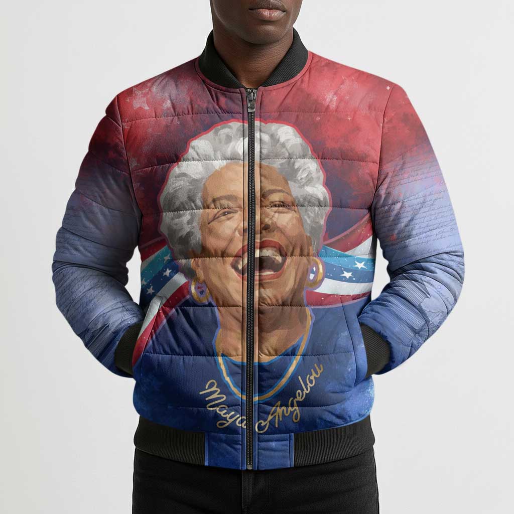 Maya Angelou Bomber Puffer Jacket Inspirational Life Mission Quote Celebration of Joy Passion and Compassion - African Pride