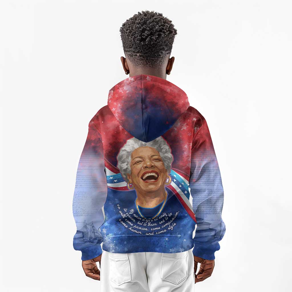 Maya Angelou Kid Hoodie Inspirational Life Mission Quote Celebration of Joy Passion and Compassion - African Pride