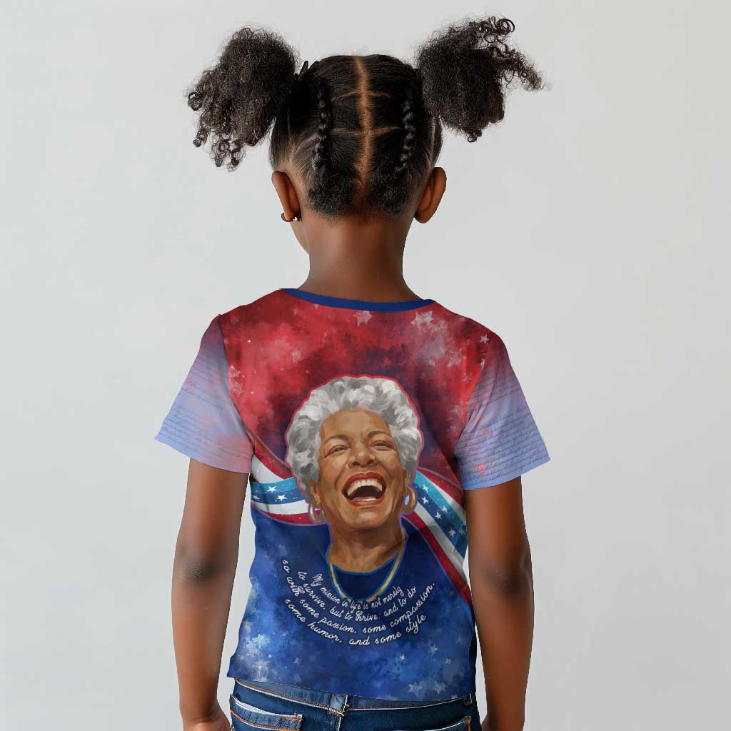 Maya Angelou Kid T shirt Inspirational Life Mission Quote Celebration of Joy Passion and Compassion - African Pride