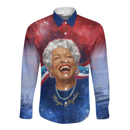 Maya Angelou Long Sleeve Button Shirt Inspirational Life Mission Quote Celebration of Joy Passion and Compassion - African Pride