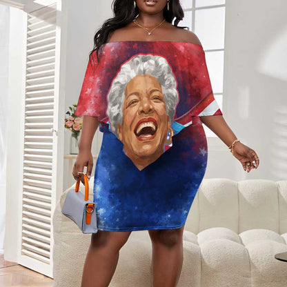 Maya Angelou Off Shoulder Short Dress Inspirational Life Mission Quote Celebration of Joy Passion and Compassion - African Pride