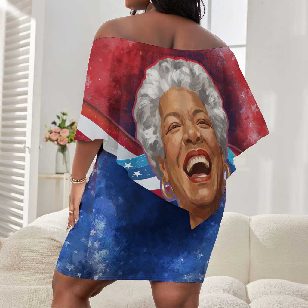 Maya Angelou Off Shoulder Short Dress Inspirational Life Mission Quote Celebration of Joy Passion and Compassion - African Pride
