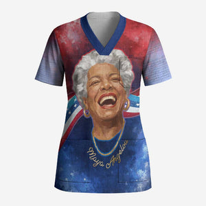 Maya Angelou Scrub Top Inspirational Life Mission Quote Celebration of Joy Passion and Compassion - African Pride
