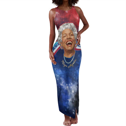 Maya Angelou Tank Maxi Dress Inspirational Life Mission Quote Celebration of Joy Passion and Compassion - African Pride