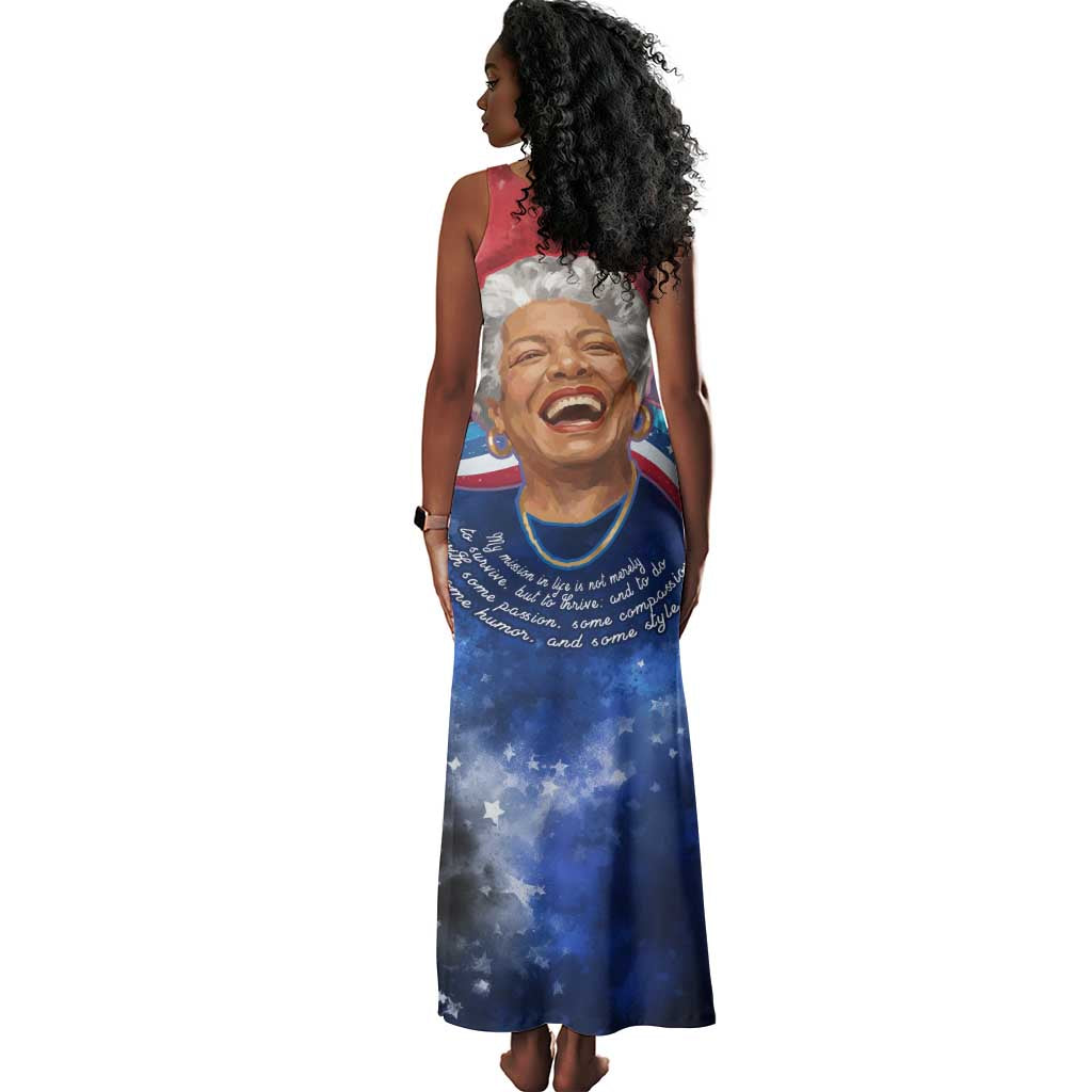 Maya Angelou Tank Maxi Dress Inspirational Life Mission Quote Celebration of Joy Passion and Compassion - African Pride