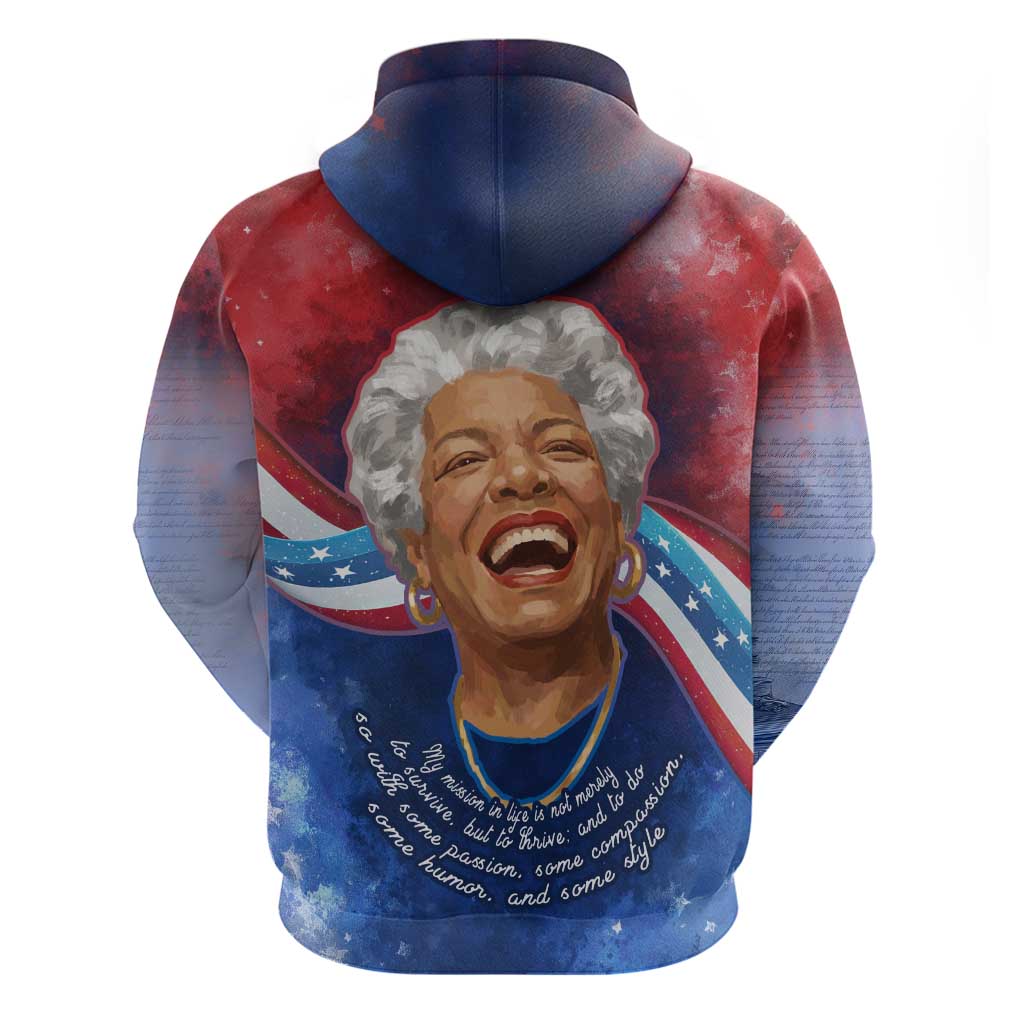 Maya Angelou Zip Hoodie Inspirational Life Mission Quote Celebration of Joy Passion and Compassion - African Pride