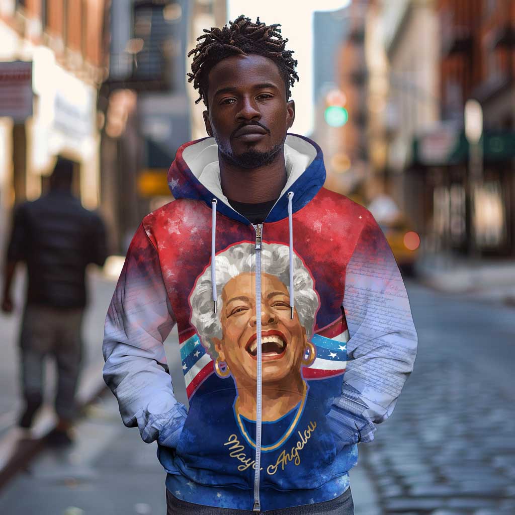 Maya Angelou Zip Hoodie Inspirational Life Mission Quote Celebration of Joy Passion and Compassion - African Pride
