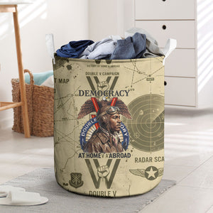 Double V Campaign Tuskegee Airmen Laundry Basket Vintage Military Aviation P-51 Mustang World War II Art