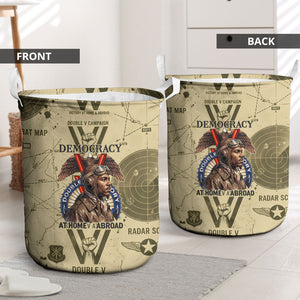 Double V Campaign Tuskegee Airmen Laundry Basket Vintage Military Aviation P-51 Mustang World War II Art