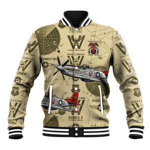 Double V Campaign Tuskegee Airmen Baseball Jacket Vintage Military Aviation P-51 Mustang World War II Art