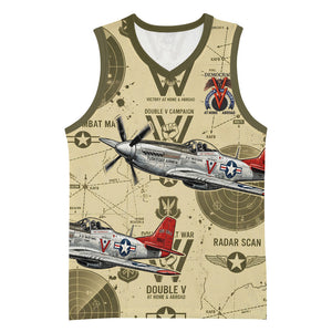 Double V Campaign Tuskegee Airmen Basketball Jersey Vintage Military Aviation P-51 Mustang World War II Art