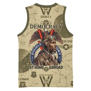 Double V Campaign Tuskegee Airmen Basketball Jersey Vintage Military Aviation P-51 Mustang World War II Art
