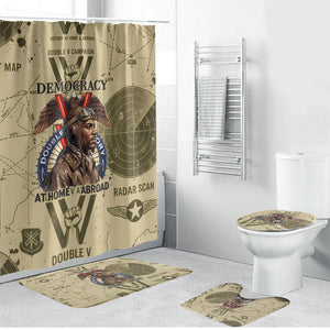 Double V Campaign Tuskegee Airmen Bathroom Set Vintage Military Aviation P-51 Mustang World War II Art