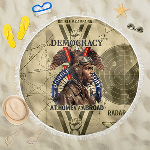 Double V Campaign Tuskegee Airmen Beach Blanket Vintage Military Aviation P-51 Mustang World War II Art